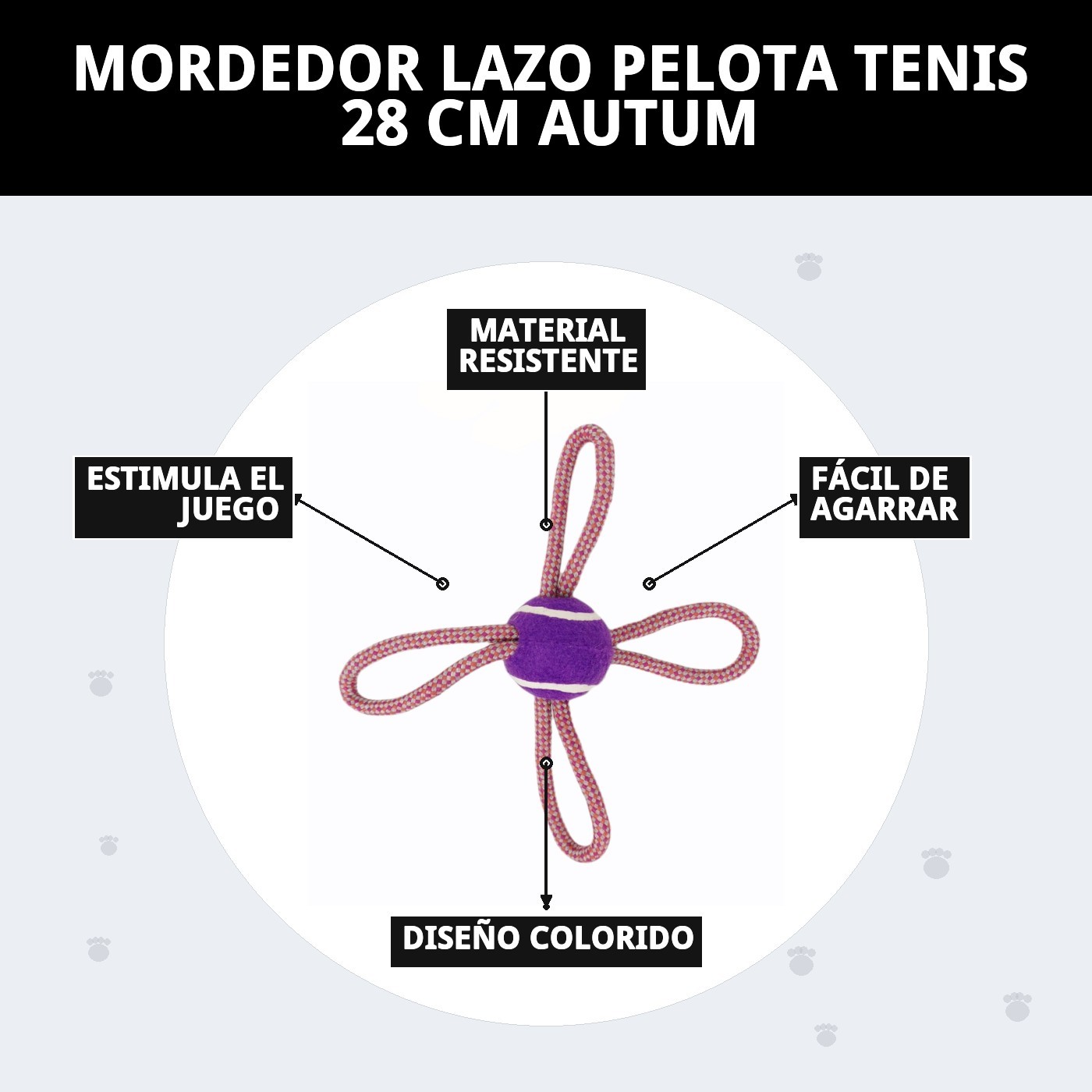 Mordedor Lazo con Pelota de Tenis Autumn 28 cm Moly | Juguete Resistente para Morder, Tirar y Jugar