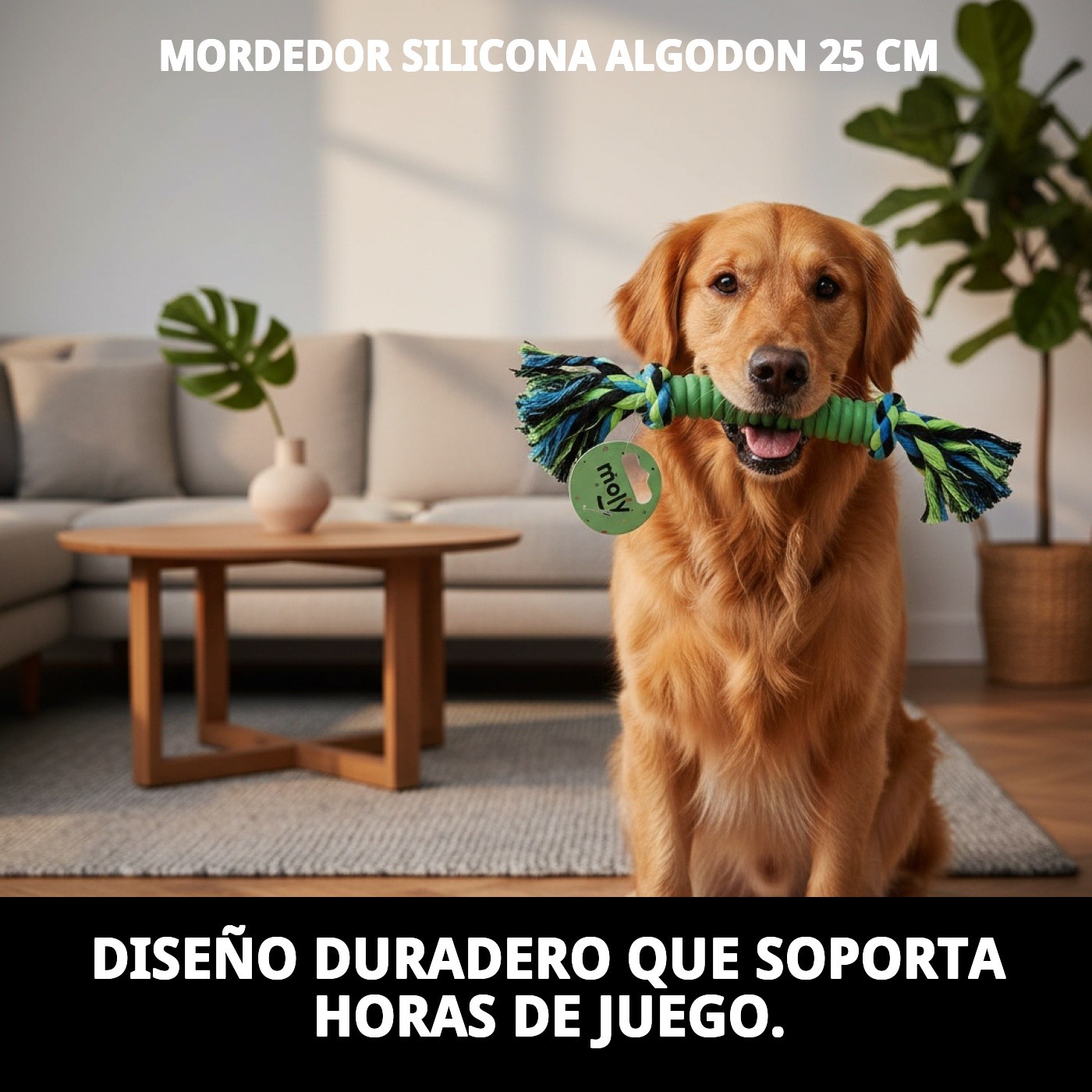Mordedor para Perros de Silicona y Algodón 25 cm | Juguete Resistente y Limpia Dientes-Moly Calidad