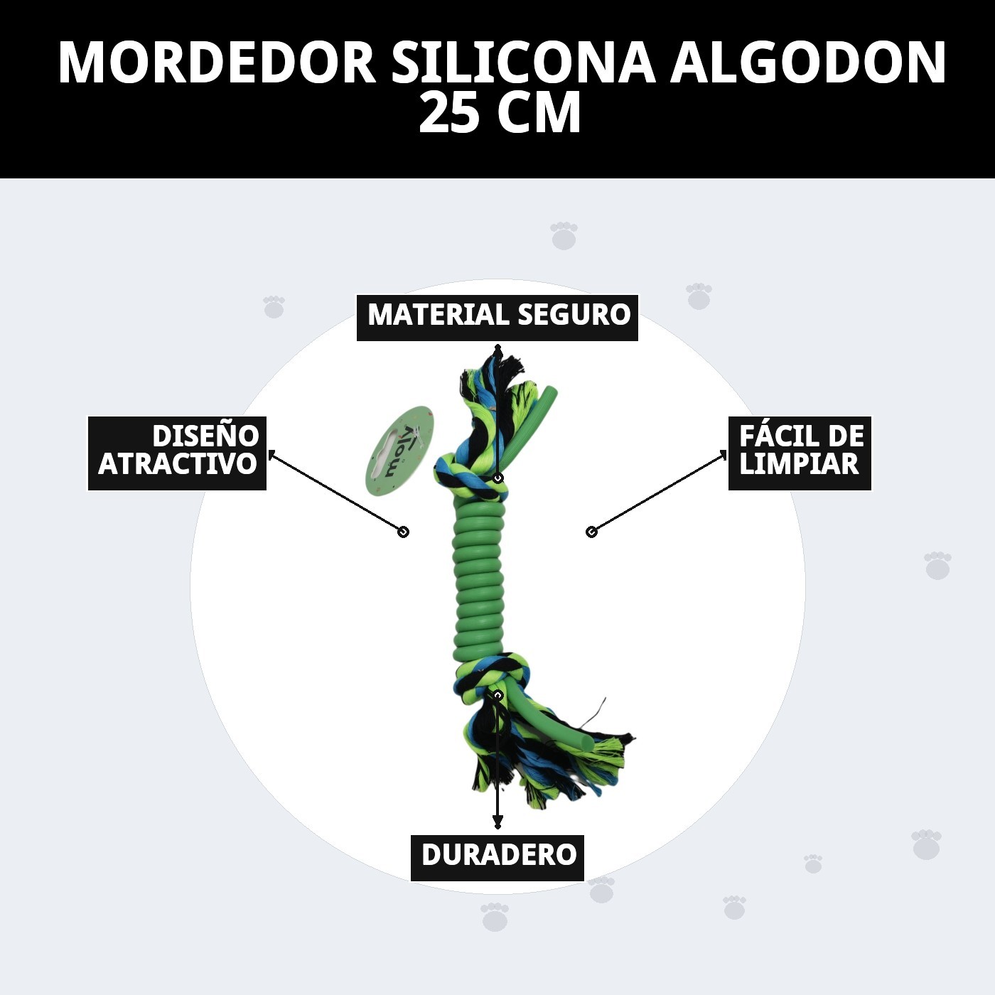 Mordedor para Perros de Silicona y Algodón 25 cm | Juguete Resistente y Limpia Dientes-Moly Calidad