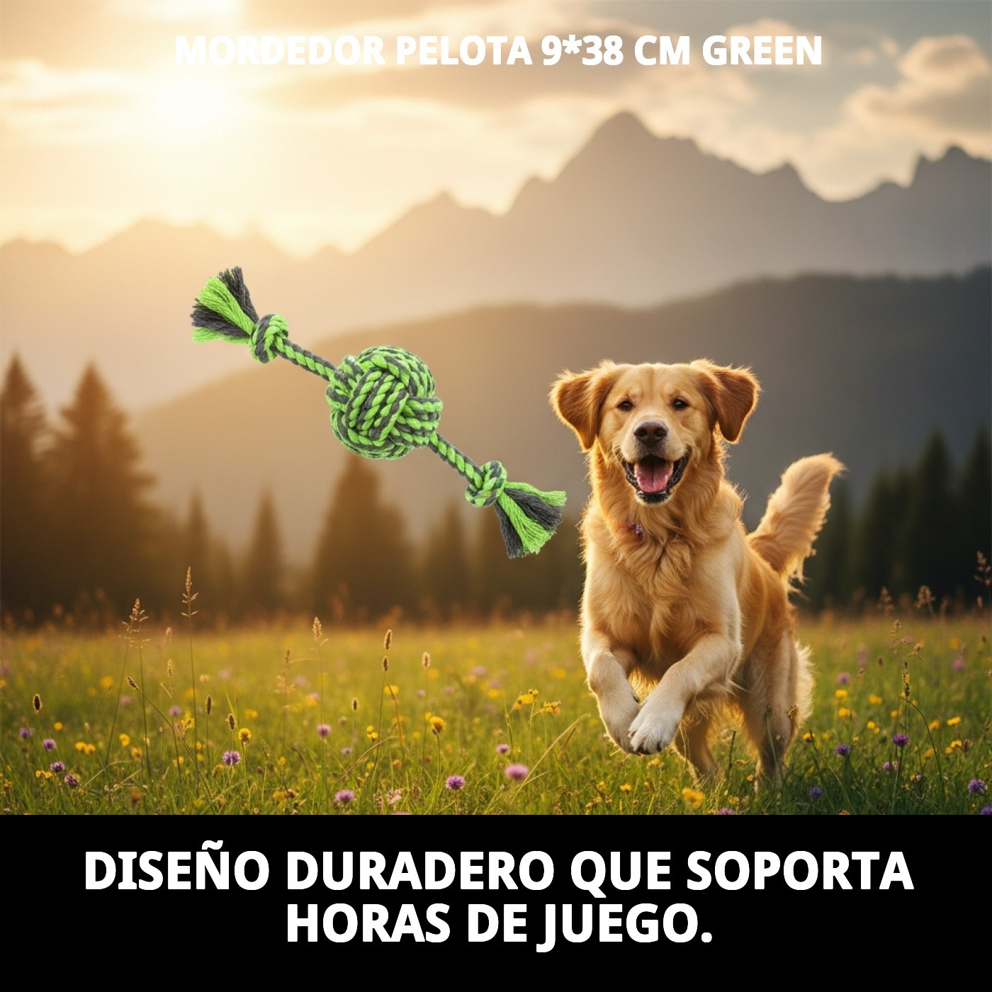 Mordedor Pelota 9×38 cm Green Moly | Juguete Resistente con Cuerda para Perros Activos