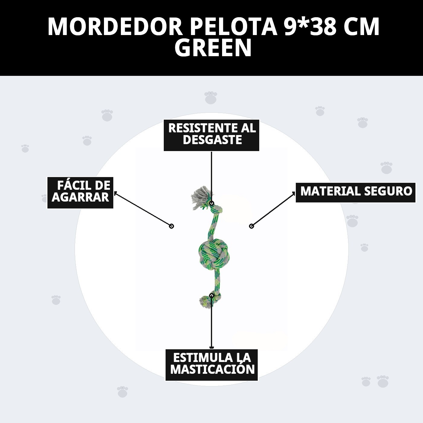 Mordedor Pelota 9×38 cm Green Moly | Juguete Resistente con Cuerda para Perros Activos