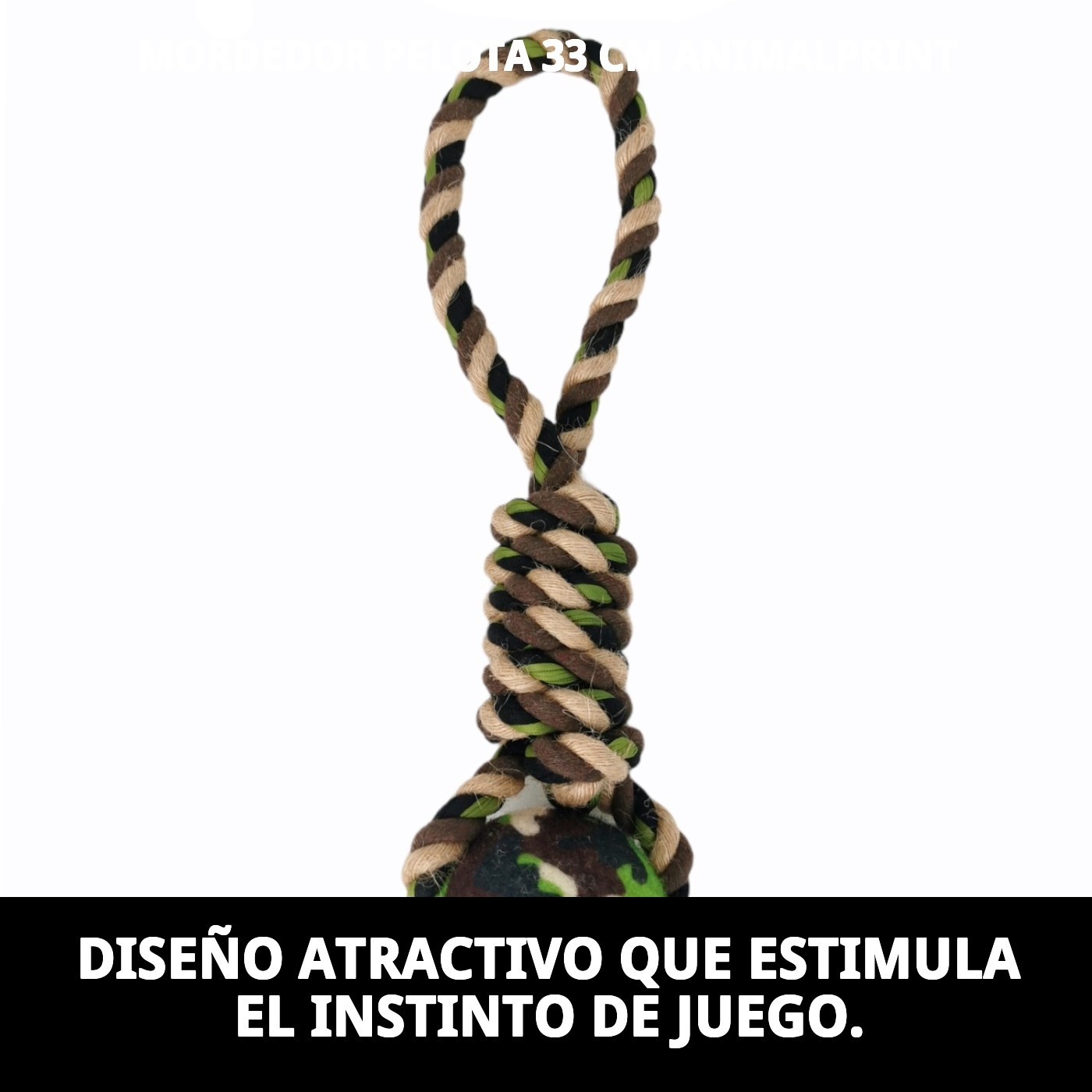 Mordedor Pelota Animalprint 33 cm Moly | Juguete Resistente con Cuerda para Morder y Jugar