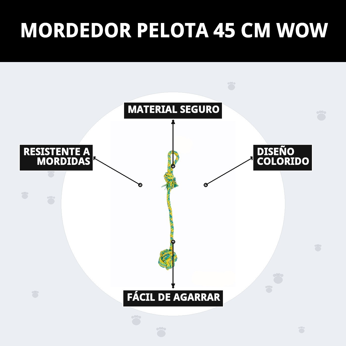 Mordedor Pelota WOW 45 cm Moly | Juguete Resistente con Cuerda para Perros Activos