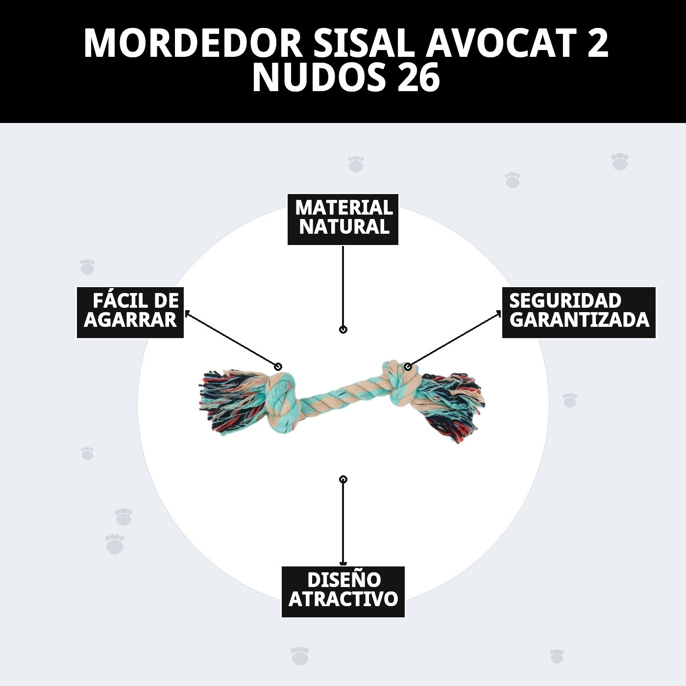 Mordedor Sisal Avocat 2 Nudos 26 cm Moly | Cuerda Resistente y Natural para Morder y Jugar