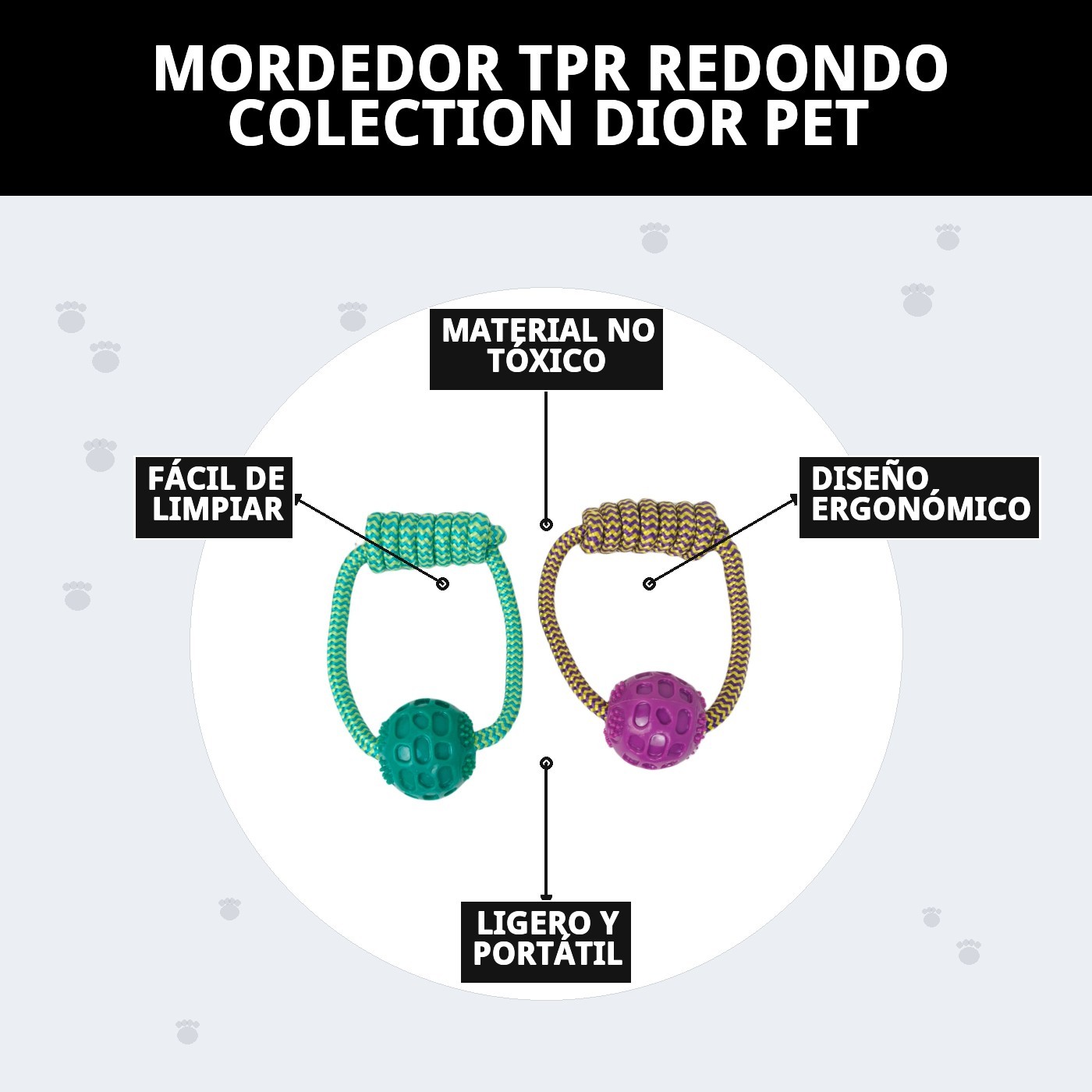 Mordedor TPR Redondo Collection Dior Pet Moly | Juguete Resistente y Elegante para Perros