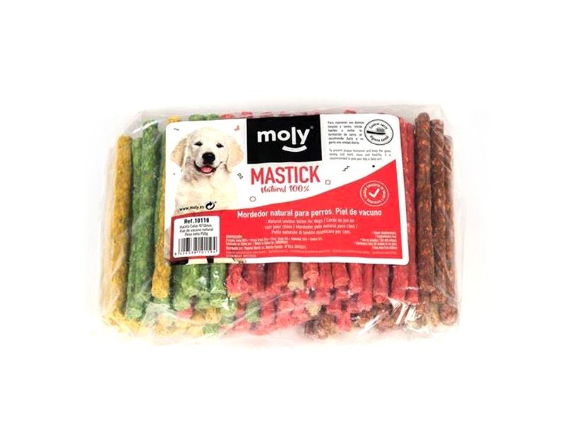 Munchy Moly Palillos de Colores 9/10 mm | Bolsa 100 Unidades | Snack Masticable para Perros