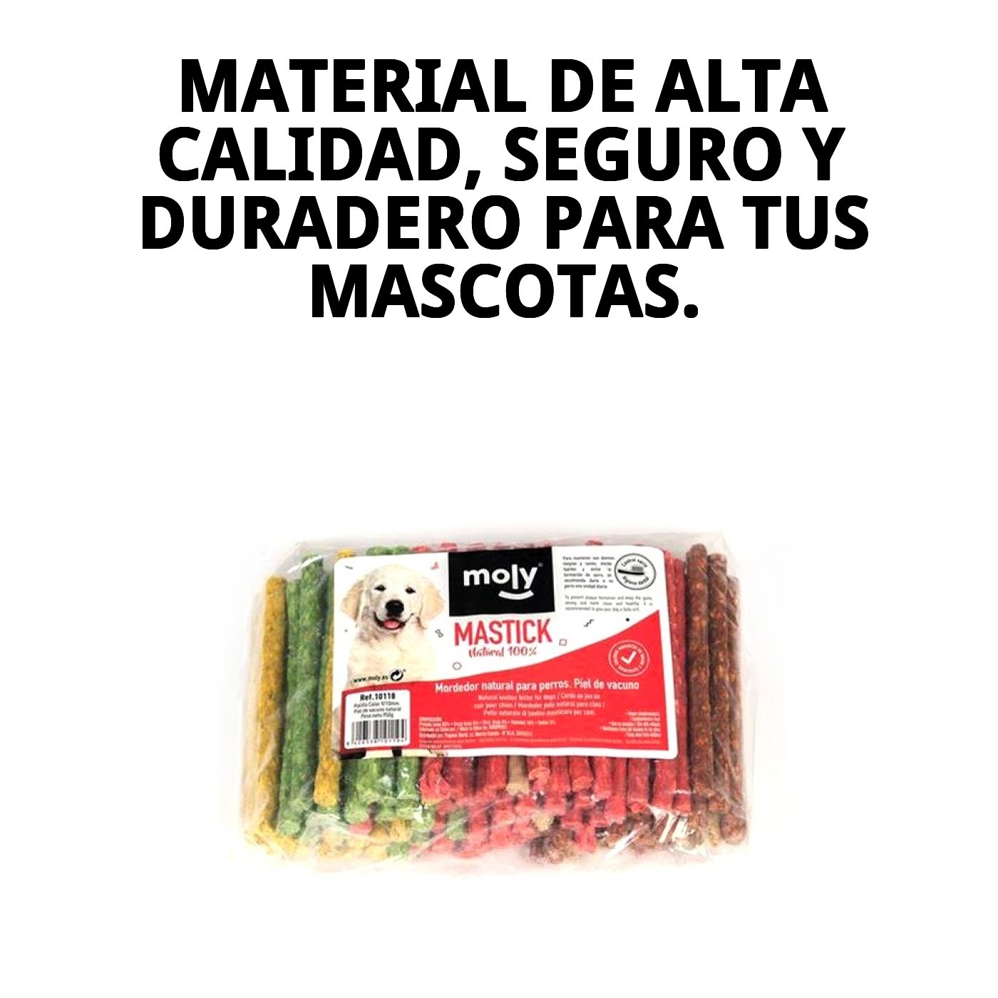 Munchy Moly Palillos de Colores 9/10 mm | Bolsa 100 Unidades | Snack Masticable para Perros