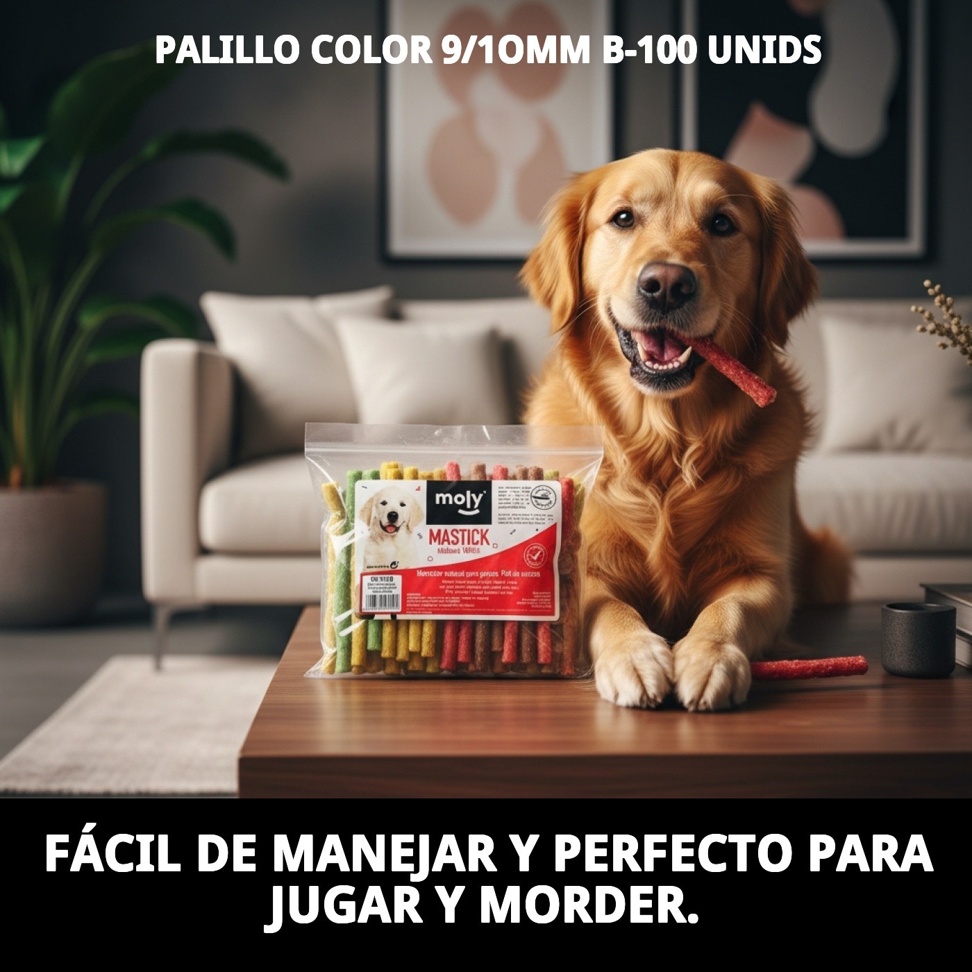 Munchy Moly Palillos de Colores 9/10 mm | Bolsa 100 Unidades | Snack Masticable para Perros