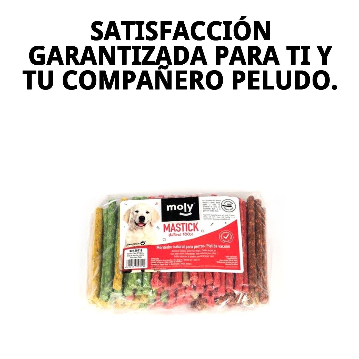 Munchy Moly Palillos de Colores 9/10 mm | Bolsa 100 Unidades | Snack Masticable para Perros