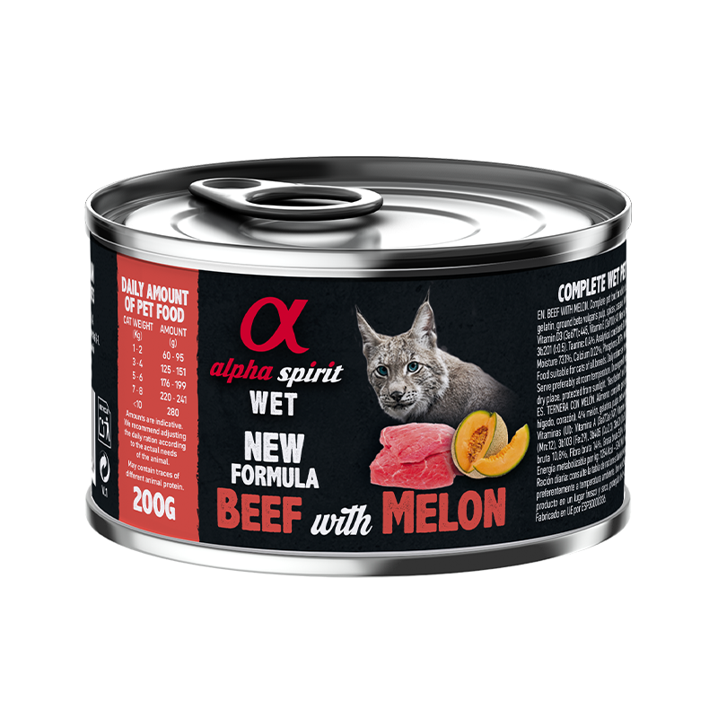 PATÉ PARA GATOS ALPHA SPIRIT DE TERNERA CON MELÓN – 200 GRS