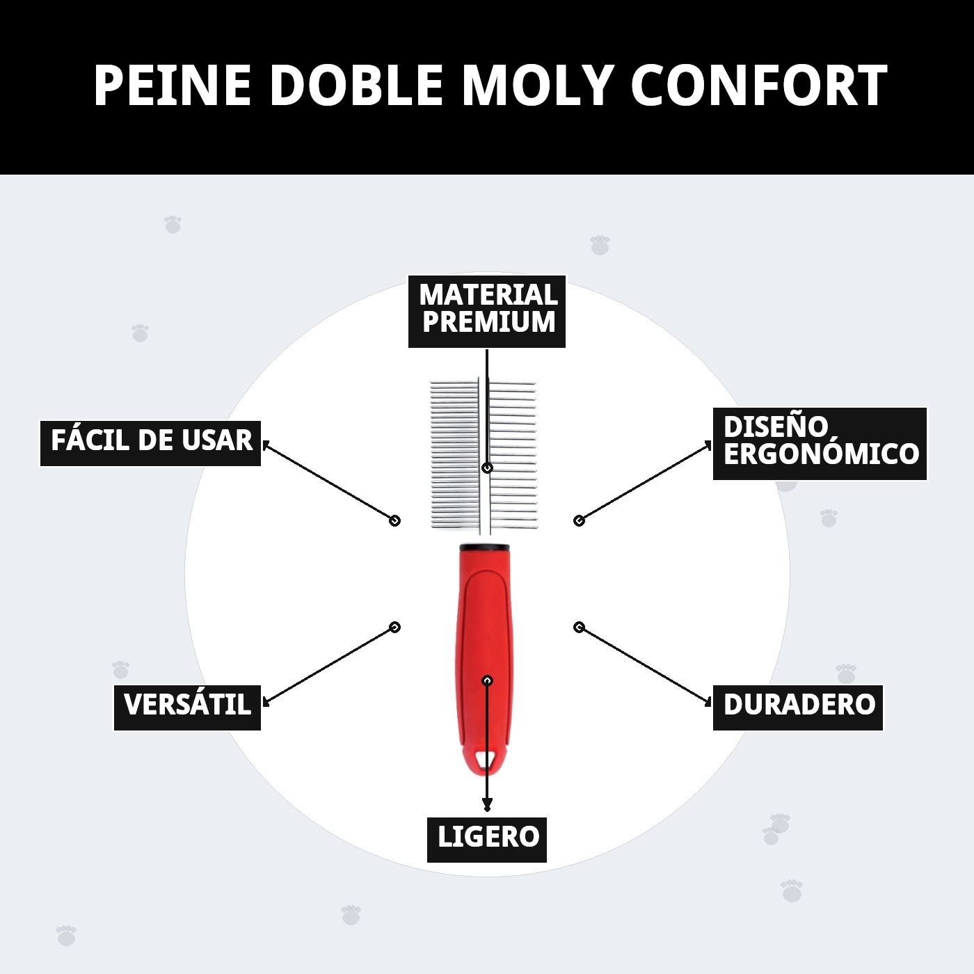Peine Doble Moly Confort | Peine 2 en 1 para Desenredar y Alisar el Pelaje de Perros y Gatos