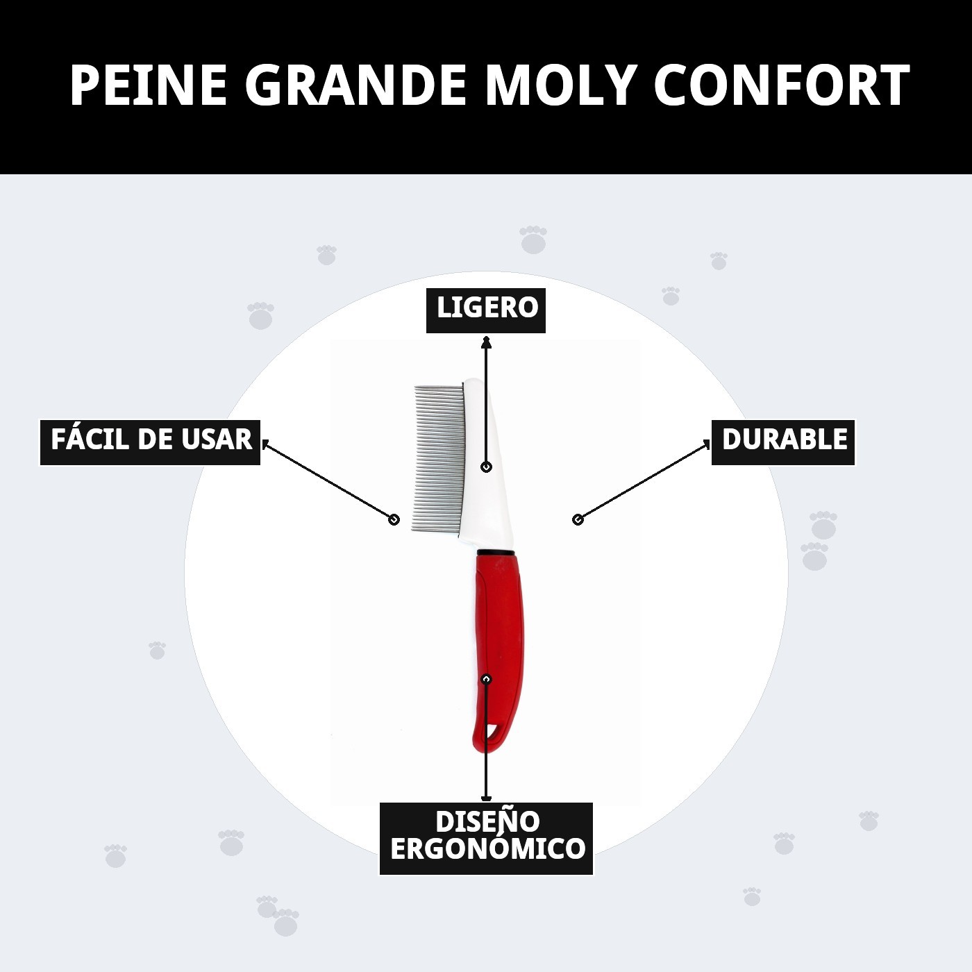 Peine Grande Moly Confort | Peine Profesional para Desenredar y Cuidar Pelajes Medios y Largos