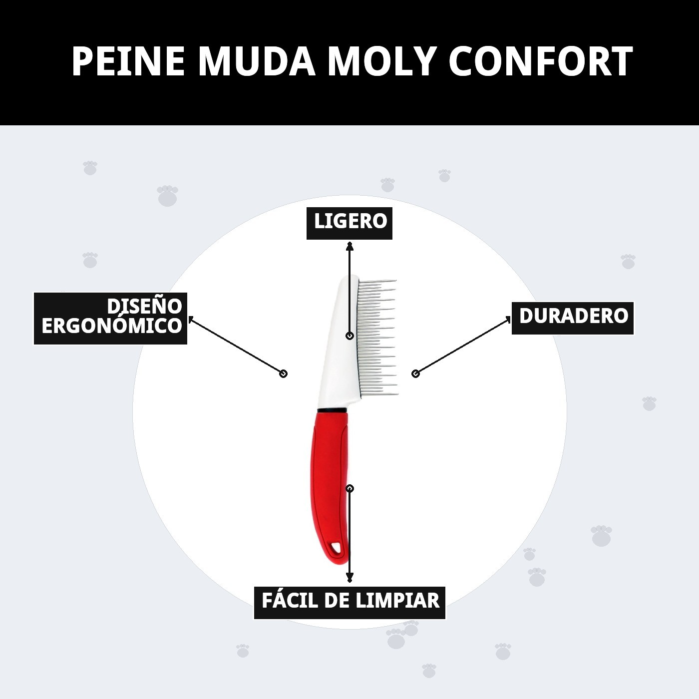 Peine Muda Moly Confort | Herramienta Profesional para Reducir la Caída de Pelo en Perros y Gatos