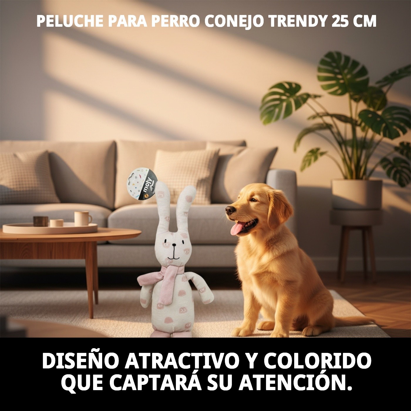 Peluche Conejo Trendy para Perros 25 cm Moly | Juguete Suave con Sonido y Diseño Moderno