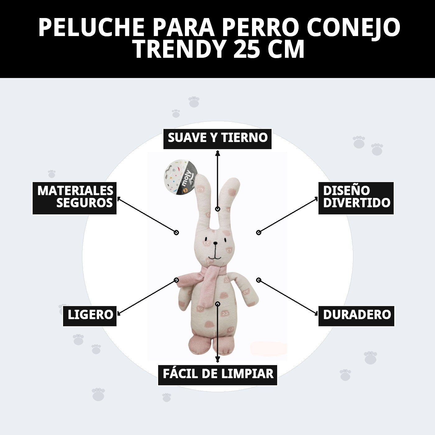 Peluche Conejo Trendy para Perros 25 cm Moly | Juguete Suave con Sonido y Diseño Moderno