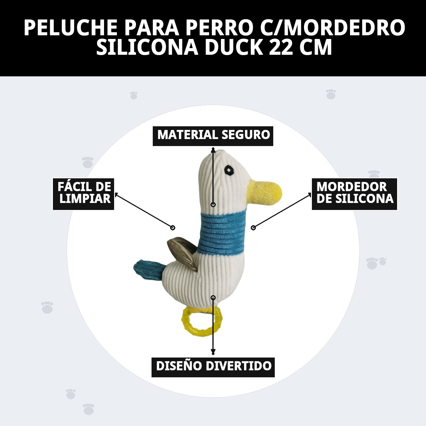 Peluche Duck con Mordedor de Silicona 22 cm Moly | Juguete Interactivo, Suave y Resistente para Perros