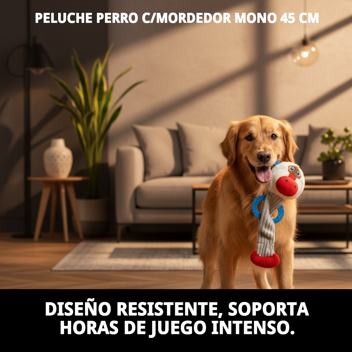 Peluche Mono para Perros 45 cm Moly | Juguete con Sonido y Mordedor Integrado