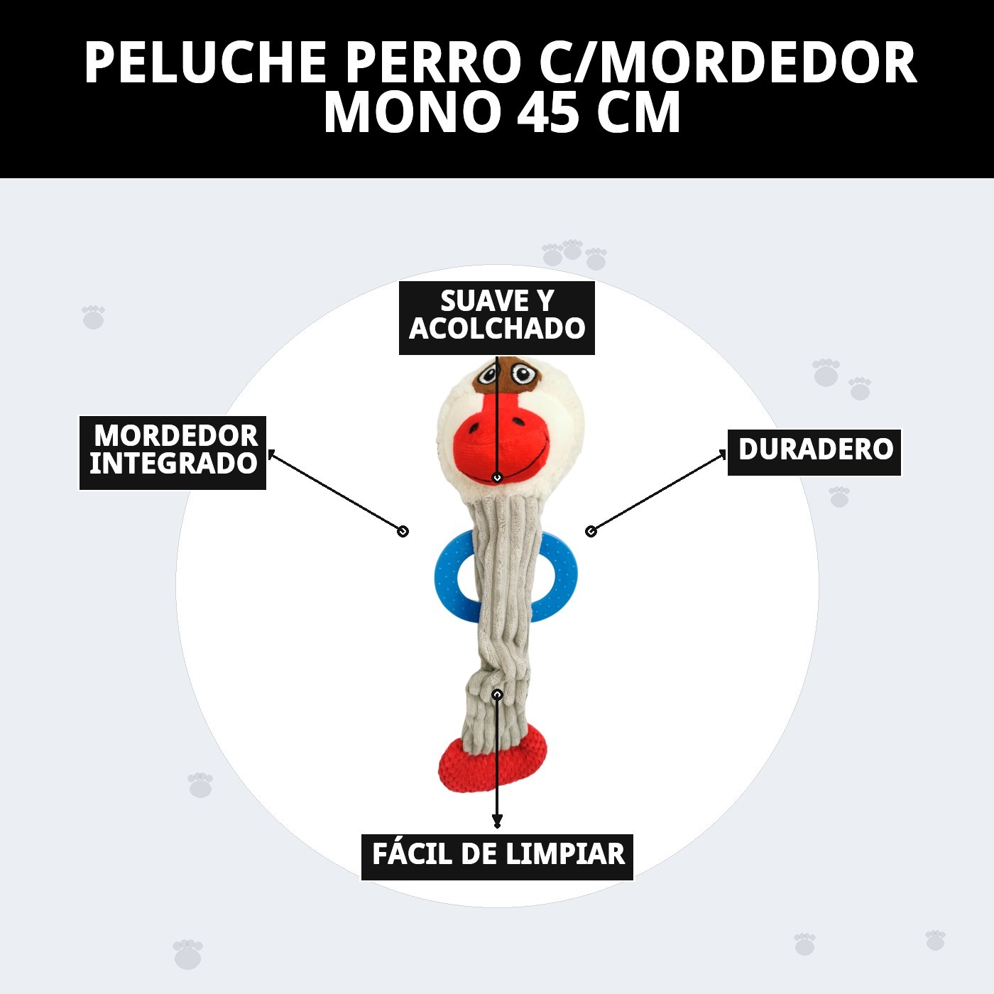 Peluche Mono para Perros 45 cm Moly | Juguete con Sonido y Mordedor Integrado