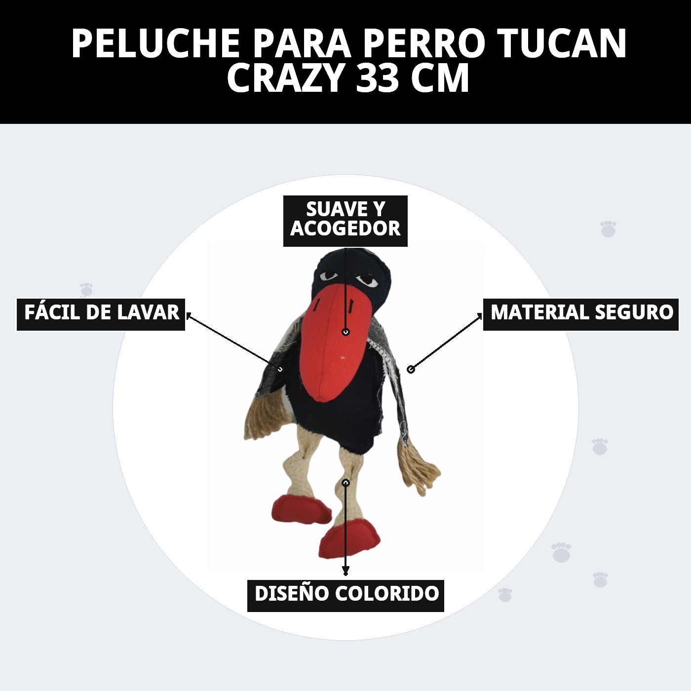 Peluche Tucán Crazy para Perros 33 cm Moly | Juguete Suave con Sonido y Súper Divertido