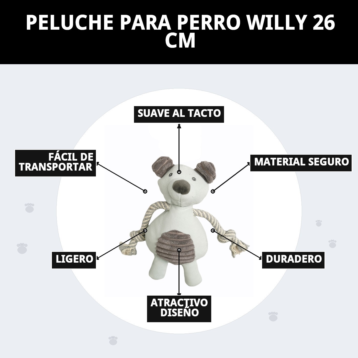 Peluche Willy para Perros 26 cm Moly | Juguete Suave con Sonido y Súper Resistente