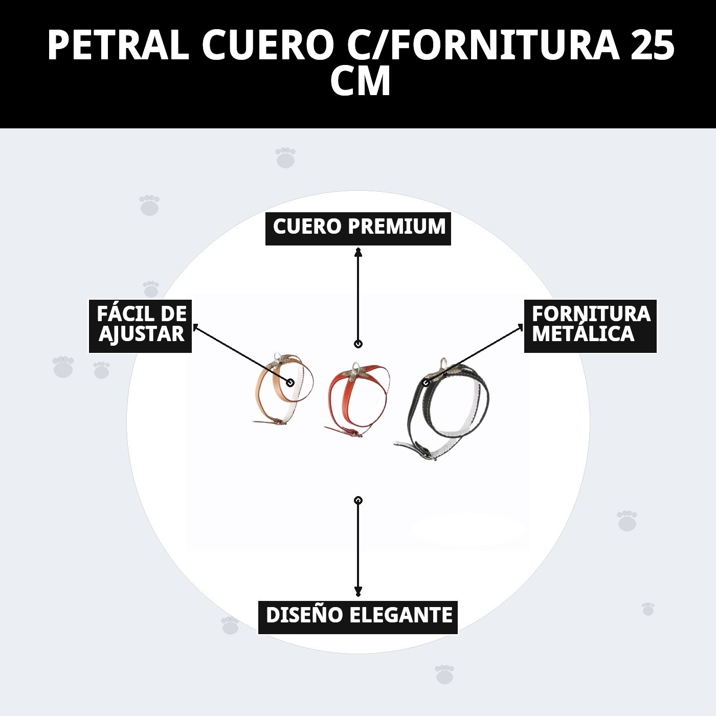 PETRAL CUERO C/FORNITURA 25 CM