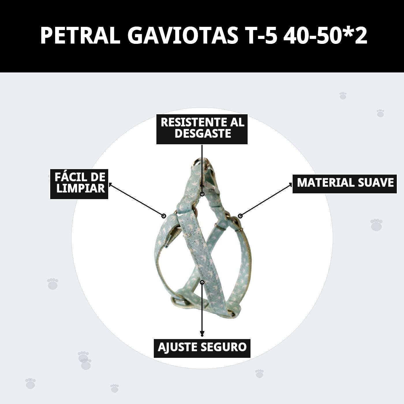 Petral para Perro Gaviotas T-5 (40–50 cm x 2 cm) | Arnés Ajustable y Cómodo – Moly
