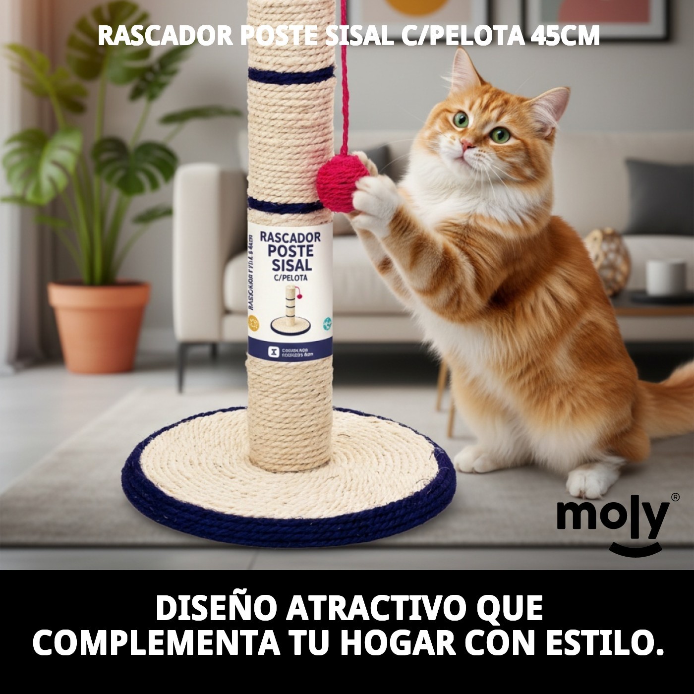 RASCADOR POSTE SISAL C/PELOTA 45cm
