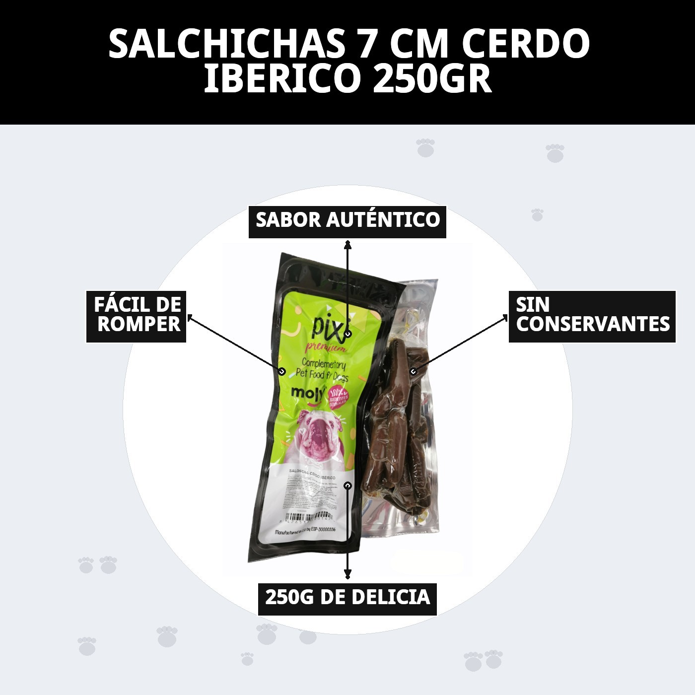 Salchichas de Cerdo Ibérico Moly 250 g | Snack Natural y Premium para Perros