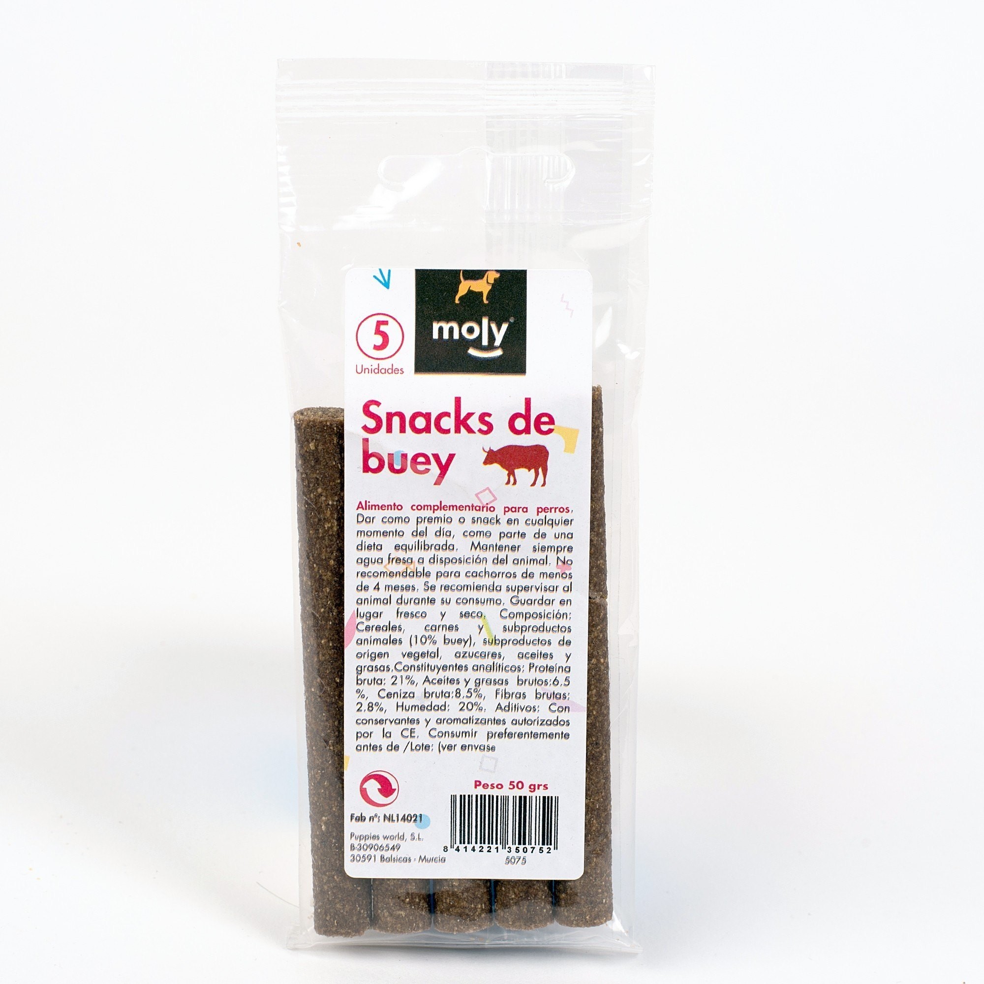 Snacks de Buey en Barritas 50 g Moly | Premio Natural y Sabroso para Perros