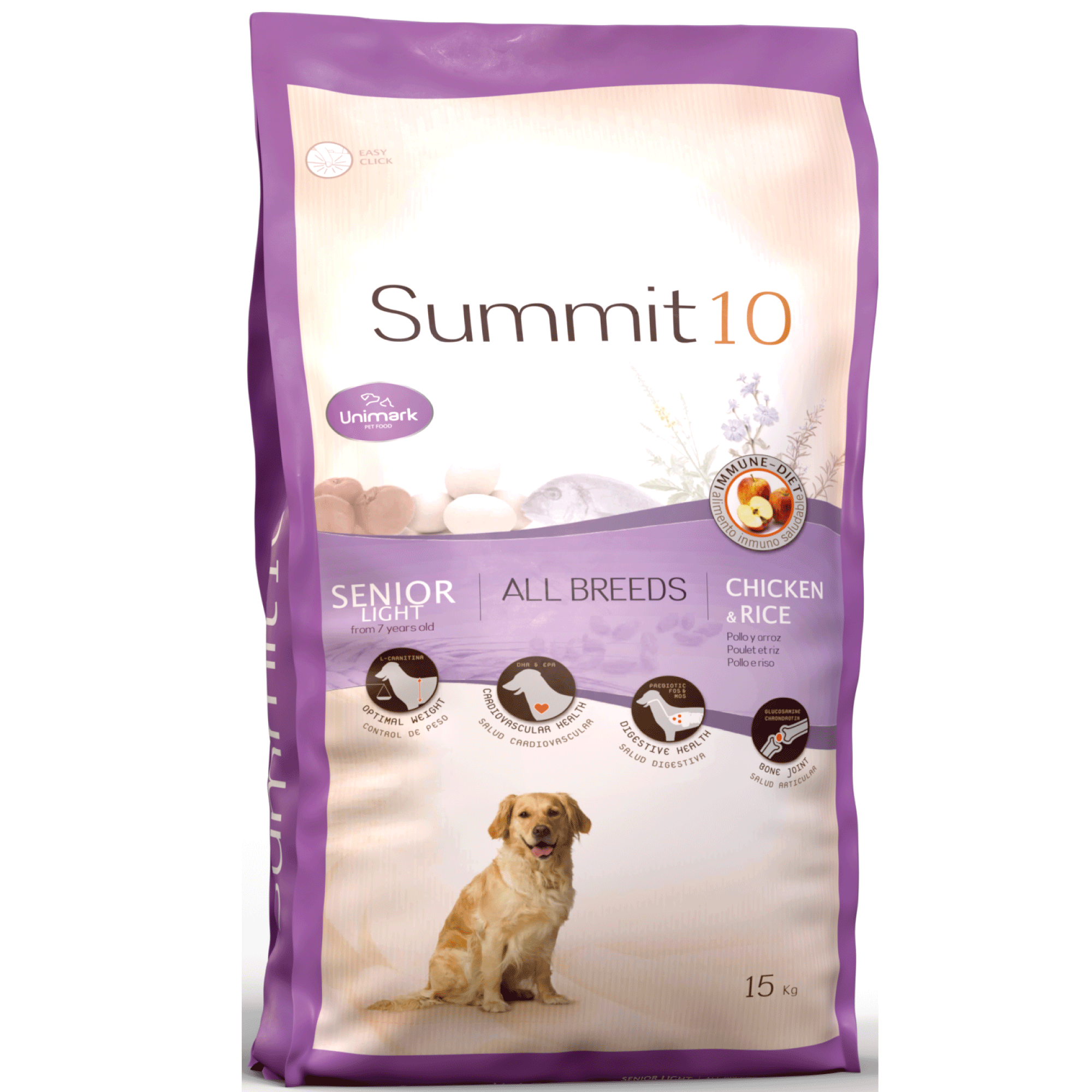 SUMMIT 10 SENIOR LIGHT ALL BREEDS CHICKEN RICE 15 KG | PIENSO PREMIUM PARA PERROS SENIOR Y CONTROL DE PESO