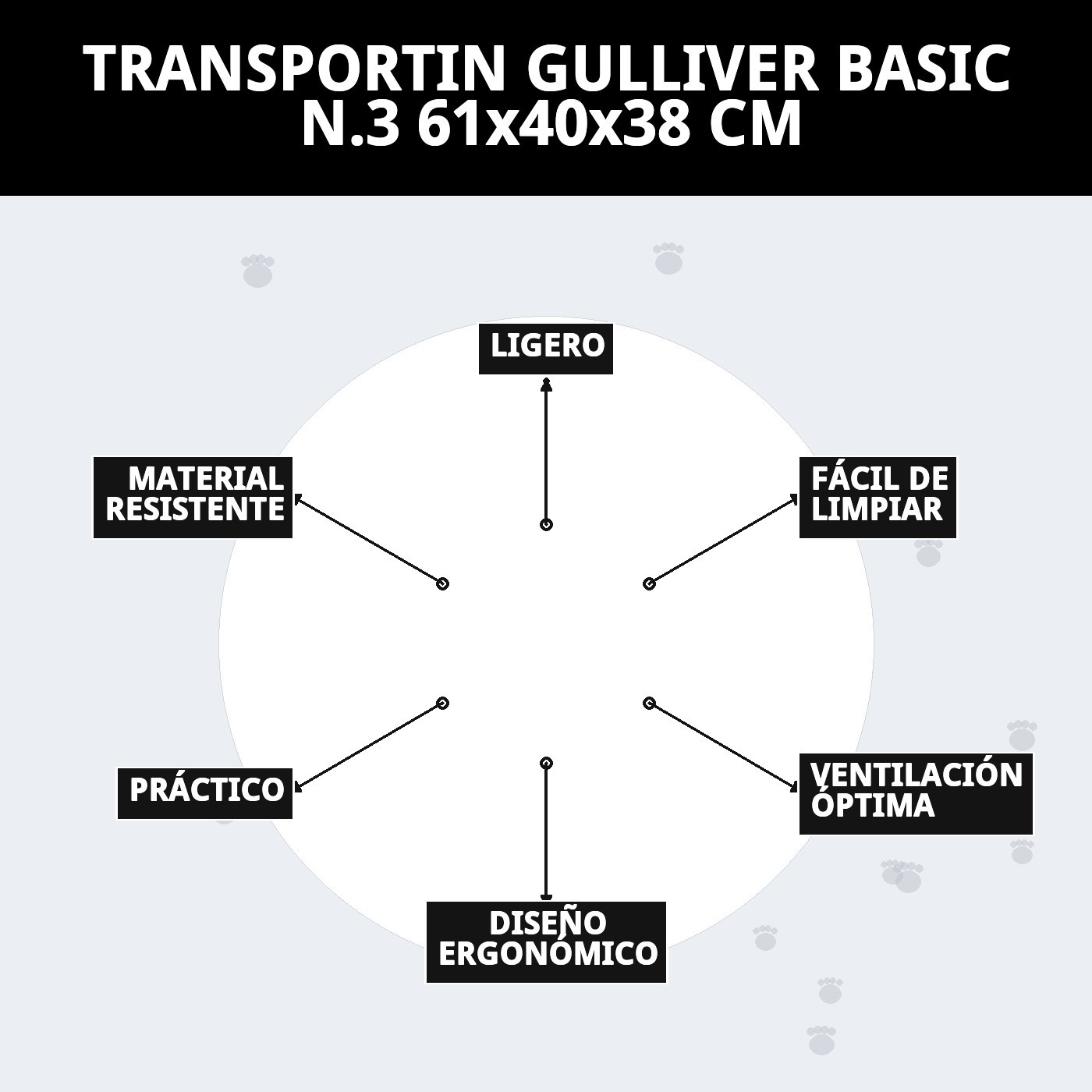 Transportín Gulliver Basic N.º 3 (61×40×38 cm) | Transportín Resistente para Perros y Gatos Medianos