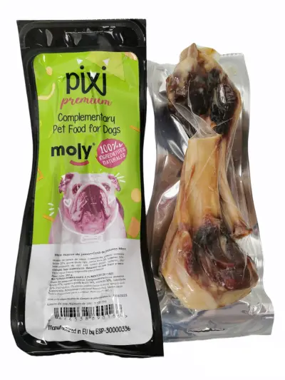 Expositor Moly con 12 Medios Huesos de Jamón | Snack Natural para Perros