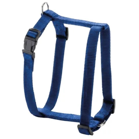 Vista lateral del arnés nylon para perros con ajuste de longitud