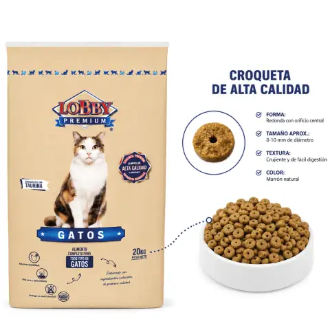 LOBBY PREMIUM GATOS 20 KG | PIENSO COMPLETO PARA GATOS ADULTOS CON TAURINA