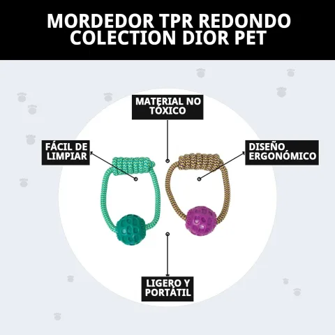 Mordedor TPR redondo junto a otros juguetes para perros