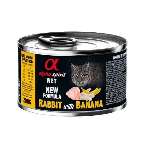 Paté para Gato Alpha Spirit de Conejo con Plátano – Alimento Húmedo Natural Sin Cereales-200 GR