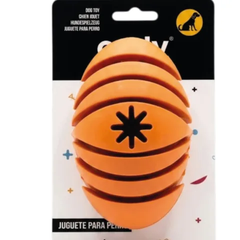 Pelota rugby de caucho con textura para higiene dental canina