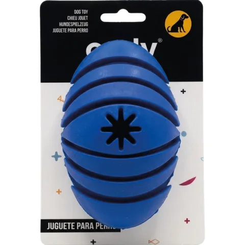 Pelota rugby de caucho ligera para perros en fondo blanco