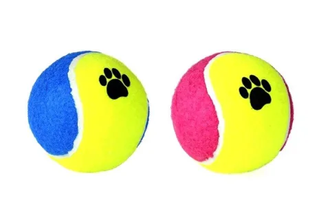 Vista lateral de la pelota tenis 10 cm con huellas para mascotas